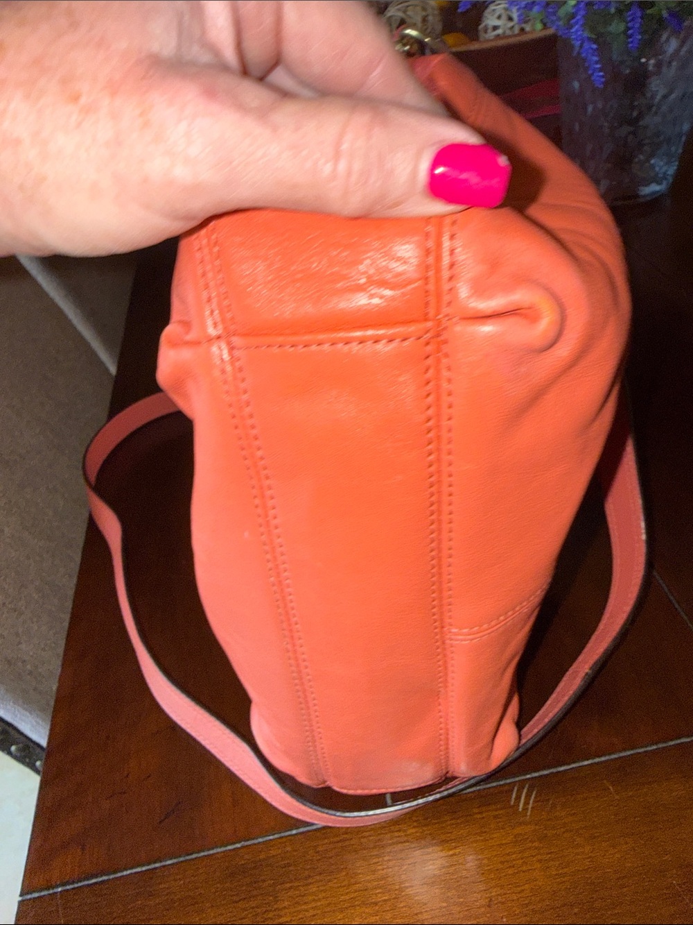 Coach Coral Leather Shoulder Bag with Coral Accent Wallet - Picture 12 of 12